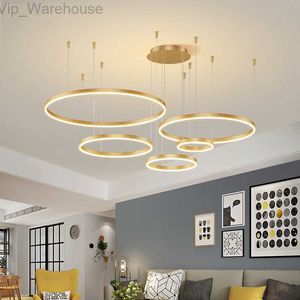 Modern Led Yüzük Tavan Avizeleri Oturma Odası Yatak Odası Çalışması için Loft Ultra Parlak Dimmabable Kolye Hanghing Işıkları HKD230825