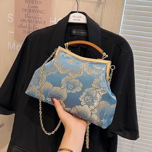 Sacos de noite Luxo Flor Shell Bag Mulheres Moda Casual Cadeia Mulher Ombro Estilo Chinês Tecido Jantar Bolsa Senhoras Mini Bolsa 2023