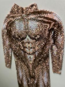 Scene Wear Sexy Full Rhinestones Pearls Strech Men Dance Jumpsuit Prom Dancer Costume Evening Birthday Show Leggings Outfit