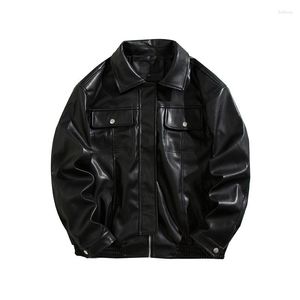 Herrjackor designer motorcykel läder mode lös dubbel ficka casual lapel pilot