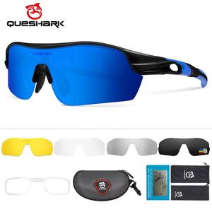 Eyewears Queshark Men Kvinnor Polariserade 5 Lens Set Cycling Solglasögon Sport MTB Bicycle Eyewear Riding Road UV Mirror Bike Glasses QE47