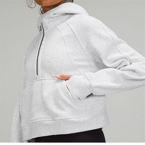 LU-088 Bayan Ceket Hoodys artı kadife sonbahar ve kış yoga hoodie scuba kalınlaşan sporlar yarım fermuarlı terry tasarımcı sweater2238
