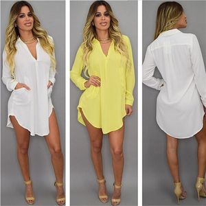 Summer Sexy V Neck Short Beach Dress Chiffon White Mini Loose Casual T Shirt Dress Plus Size Women Clothing234m