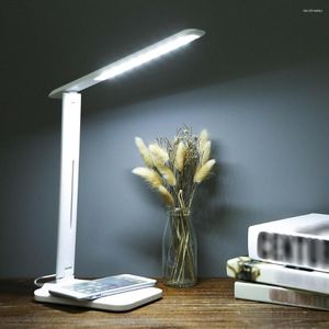Bordslampor 10W LED -skrivbordslampa med trådlös laddning av USB -portnattljusfall