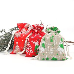 Christmas Gift Bags Santa Claus Candy Bag Elk Gifts Drawstring Pouch Ring Necklace Storage Pouch Xmas Tree Hanging Decoration TH0208