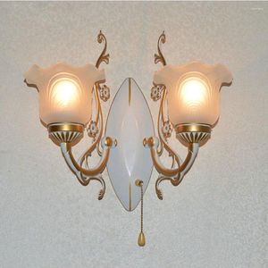 Wall Lamp Bedroom Bedsides European Glass Shade Alloy Arm El Corridor Light Retro Mirror Front Lighting Fixtures