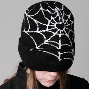 Beanie/Skull Caps Winter Outdoor Warm Needle Woven Cap Beanie Knitted Hat Spider Web Print Wool Hat Street Hat Anti -cold Cotton Hat Y2K Clothes L0825