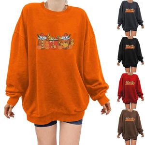 Gymklädertröjor med blixtlåsskvinnor Autumn och Winter Fashion Sweatshirt Pumpkin Print rund hals långärmad söt tunika DZ