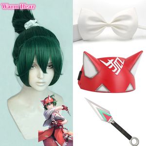 Cosplay Peruki Wysokiej jakości Kiriko Game OW Cosplay Perg Kiriko Green Ponytail Pargs odporne na ciepło włosy Halloween Peruki Wigs Cap 230824