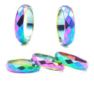 Cluster Rings Fashion Party Jewelry 5A Quality 6mm Wide Cut Hematite Ring Rainbow 1 Piece268P