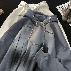 Herrtröjor American Style Street Gothic Hoodie Hip Hop Fashion Iron Chain Drawstring Design Pullover Manlig tröja Harajuku Tops