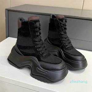 2023-Womens Platform Ankle Boot Ruby Ranger Khaki Black Suede Leather Martin Boot Flatform Desert Booties Oversized Bottom Sneaker Wave-shaped Sole