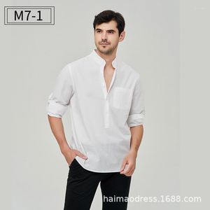 Camicie eleganti da uomo Camicia casual autunnale Solid Henry Imitazione cotone Fodera a maniche lunghe Semplice uomo atmosferico e alla moda