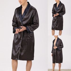 Men's Sleepwear Fashion Mens Robes Summer Sleep Bottoms Emulation Silk Bathrobe Long Sleeve Lightweight Baggy Pajamas Nightgown