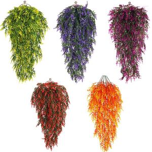 Decorative Flowers 80cm Artificial Flower Violet Lavender Bouquet Leaf Vine Home Balcony Room Bathroom Indoor Outdoor Decoration Fake Plant