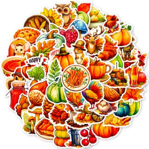 50Pcs-Pack Thanksgiving Day Stickers Turkey Stickers Waterproof Vinyl Stickers for Luggage Water Bottle Laptop Car Planner Scrapbooking Phone Mac Decals