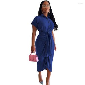 Vêtements ethniques Robe chemise africaine Femmes Lace Up Corset Taille haute Robes d'été Mode Solide Drapé Streetwear Long Robes