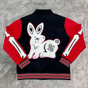 Men's Jackets High Quality Rabbit Pattern Embroidery Letter Jacket Men Bone Pattern Jacket Baseball Jacket High Street Manteau Homme Hiver 230824