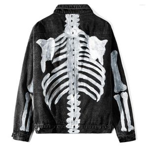 Men's Jackets Mens LACIBLE Denim Hand-painted Skeleton Harajuku Hip Hop Coats Fashion Casual Male Long Sleeve Outwear Streetwear