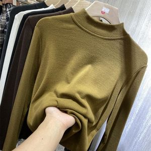 Women's T Shirts Brushed Plus Velvet Long Sleeve Shirt Bottoming Women Fall Winter 2023 All Match Top Ins Y2k