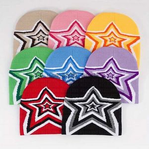 Beanie / Skull Caps Gótico Estrela Padrão Lã Chapéu De Malha Y2K Mulheres Homens Beanie Inverno Quente Gorros Homens Cap Grunge Hip Hop Casual Skullies Outdoor L0825