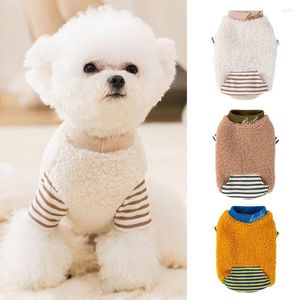 Dog Apparel Spring Autumn Cat Clothes Striped Colorblock Plush Puppy Hoodies Pet Warm Sweatshirt Small Coat