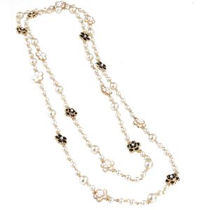 New fashion luxury designer classic style elegant flowers white pearls long chain sweater statement necklace for woman247b