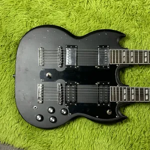 Niestandardowa gitara elektryczna, ciemna czarna Jimmypage Double Neck 6+12 Strings Guitars Guitarra