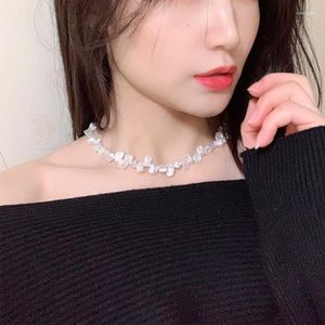 Chains 925 Silver Necklace Baroque Pearl Petal Fashion Simple Collar Chain Jewelry Girlfriend Gift