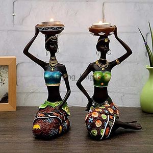 Candle Holders African Women 8.5" Decor For Table Desk Decorative Dining Room Candleholder Sculptures Resin Candlestick Vintage HKD230825