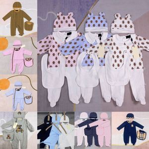 Baby rompers sätter spädbarn jumpsuits barnkläder långärmare bokstav tryck pojkar flickor höst stickade nyfödda klädning barn onesies med hatt bodysuit bab z8n0#