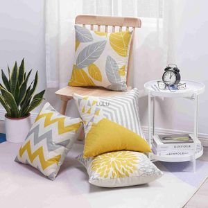 Nordic желто -серая геометрическая льняная посуда диван -подушка для дома может быть настроена для вас 40x40 50x50 60x60 HKD230825 HKD230825