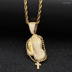 Подвесные ожерелья Хип-хоп мужской ожерелье в руке с розарием молитва микроинлейные цирконы