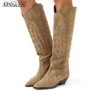 Boots MSTACCHI Женские высокие ботинки обнаженные черные замшевые вышитые коленные ботинки Женщины сексуальные заостренные пятки котенка