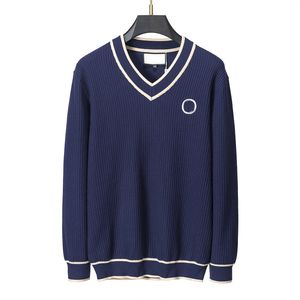 Ny modemärke tröja för män pullover o-hals smala fit jumpers stickad ull vintertröja randiga modemän