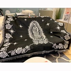 Blankets Maria Blanket The Virgin Mary Tapestry Office Air Conditioning Red Black Blankets Nap Blanket Living Room Sofa Ornaments 230824