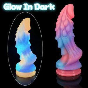 Dildos/Dongs Luminous Dildos Colourful Glowing Huge Penis Anal Butt Plug G-spot Toys Shaped Dragon Monster Dildo with Suction Cup Women 230825