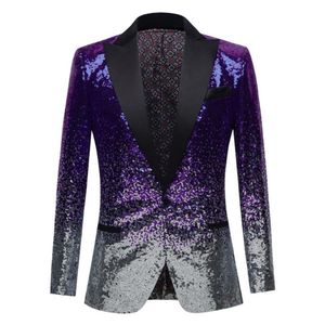 Mäns kostymer blazers silver och violet blå paljett sjal krage tuxedo kostym blazer män bröllop brudgum sångare prom glitter ja293y