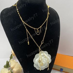 Lyxdesigner halsband kvinnor krage kedja tröja kedja tofs lång halsband bokstav blomma 18k guld pläterad halsband högkvalitativ bröllop smycken