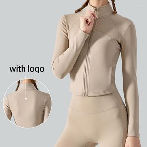 Active Shirts With Logo Yoga Wear Stretch Tight Top Women Autumn Winter Slim Fit Warm Lining Fleece Gym Jacket Sweatshirt Running Long