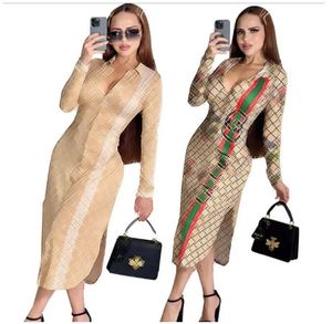 Summer Women Designer Casual Dresses Luxury Long Sleeve Shirt Collar BodyCon Sexy Party Club Elegant Hip Rawp Long Dress