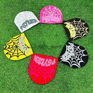 Beanie/Skull Caps 2023 Ny stickning Beanies Hat Män kvinnor Kvalitet Cap Y2K Beanie Spider Web Letter Water Diamond Print Hatts Cap Accessories Unisex L0825