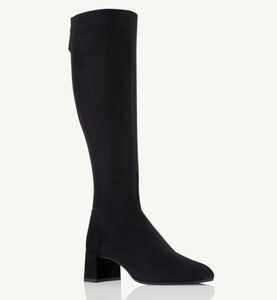 Top Luxo Inverno Aquazzura Saint Honore Joelho-alto Bota Bloco Salto Preto Marrom Zíper Dedo Do Pé Redondo Brial Casamento Senhora Botas EU35-42Com Caixa