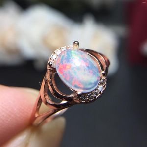 Cluster-Ringe 6 mm 8 mm natürlicher weißer Opal-Ring für Bürofrau, klassischer 925er Silberschmuck, Geburtstagsgeschenk