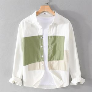 Men's Casual Shirts 2023 Mens Contrast Color Patchwork Lapel Sun Moon Printed Vintage Clothes Men Cotton Long Sleeve2480