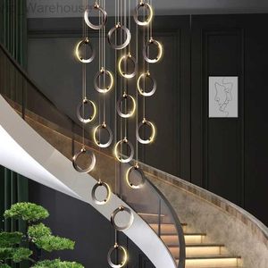 Lampadario a sospensione a LED attico Villa Soggiorno Lampadari a sospensione a soffitto 2023 Lampada di design Nordic Lampadario lungo anulare scala HKD230825