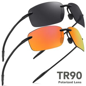 Okulary przeciwsłoneczne Ultralight bez obręczy spolaryzowane okulary przeciwsłoneczne Mężczyźni Driving Mirror Shades Outdoor Sport Słońce okulary okulary Tr90 rama UV 2PCS 230824