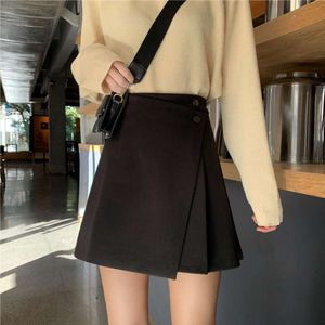 Gonna a mezza lunghezza per donna Primavera e autunno Stile estivo Vita alta Sottile Versatile Borsa corta irregolare nera