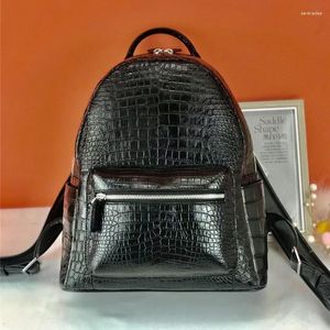 Borse da scuola Autentica vera vera pelle di coccodrillo Borsa da donna con manico superiore Zaino nero da donna Borsa da viaggio con zip da donna in vera pelle di alligatore