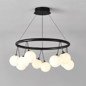 Chandeliers Modern Minimalist Circular Glass Ball Led Chandelier Parlour Restaurant Bedroom Coffee Tables Black Home Decor Light Fixture